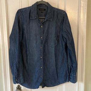 Classic cut dark denim button down shirt